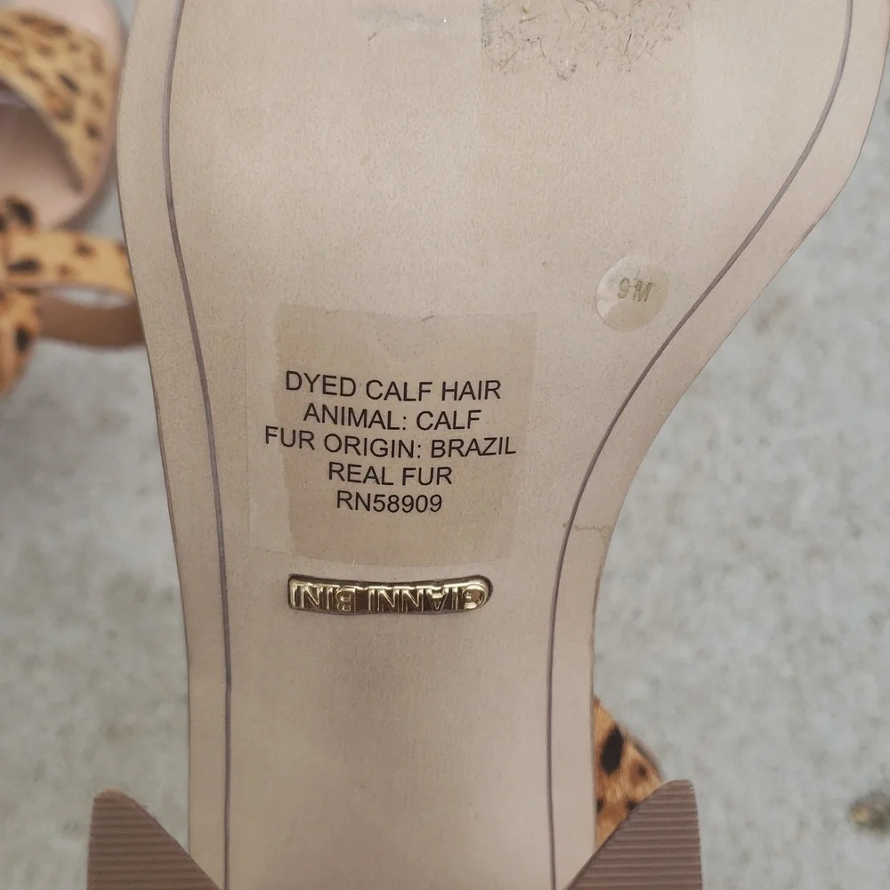 Gianni Bini Marilane Dyed Calf Hair Loepard Print Block Heeled Sandals Size 9M